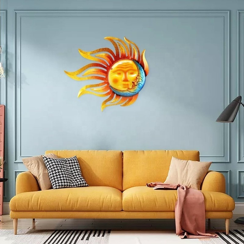 Large Metal Sun Face Wall Art Sun Moon Wall Decor Outdoor Decoration