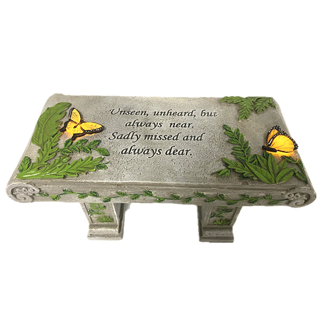 Polyresin Garden Memorial Stone Bench With Butterfly Resin Crafts Garden Decoration