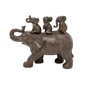 Home Decor Figurine 3 Baby Elephants Riding an Elephant Resin Statue