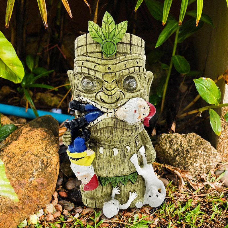 Garden Decoration Solar Tiki and Gnomes Statues For Bar Patio Lawn Yard