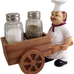 French Country Resin Chef With Cart Figurine Statues Salt And Pepper Shakers Holder Chef Statue For Kitchen