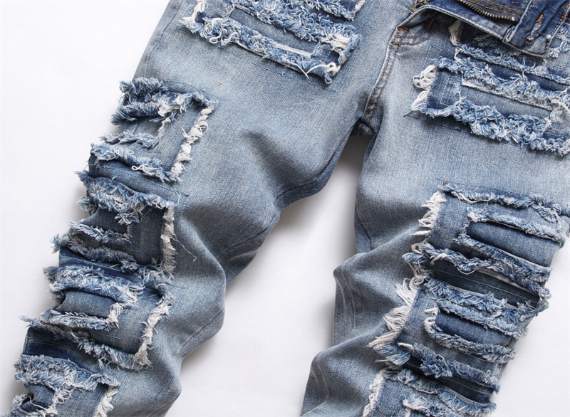 Manufacture in Bulk Destroyed Ripped Damaged Patch Colorful Denim Jeans with Favourable Price