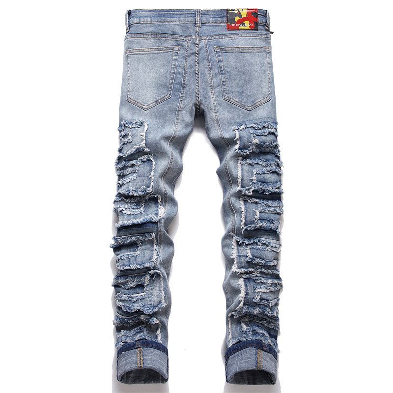 Manufacture in Bulk Destroyed Ripped Damaged Patch Colorful Denim Jeans with Favourable Price