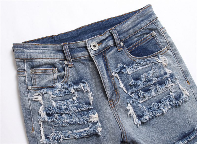 Manufacture in Bulk Destroyed Ripped Damaged Patch Colorful Denim Jeans with Favourable Price