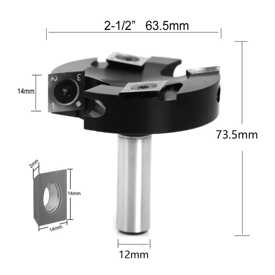 CNC Spoilboard Surfacing Router Bit 1/2 Inch Shank 2+2 Carbide Inserts Slab Flattening Router Bit for Wood Spoil Board Planing