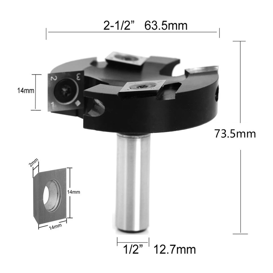 CNC Spoilboard Surfacing Router Bit 1/2 Inch Shank 2+2 Carbide Inserts Slab Flattening Router Bit for Wood Spoil Board Planing