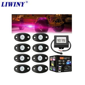 Liwiny Off-road Atv Utv 9w Waterproof 12v 8 Pods Undergbody Glowing Up Car Neon Light Rgb Led Rock Lights