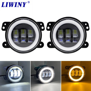 Liwiny 4inch 30w Led Fog Lights Replacement 12v Car Front Bumper Round Fog Driving Light White And Amber Halo Turning Signal