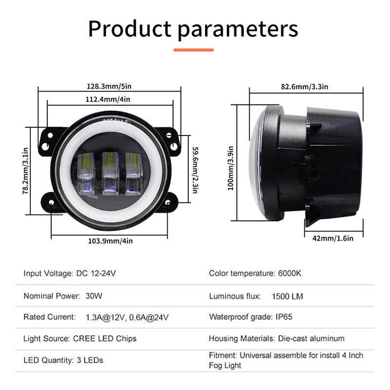 Liwiny 4inch 30w Led Fog Lights Replacement 12v Car Front Bumper Round Fog Driving Light White And Amber Halo Turning Signal