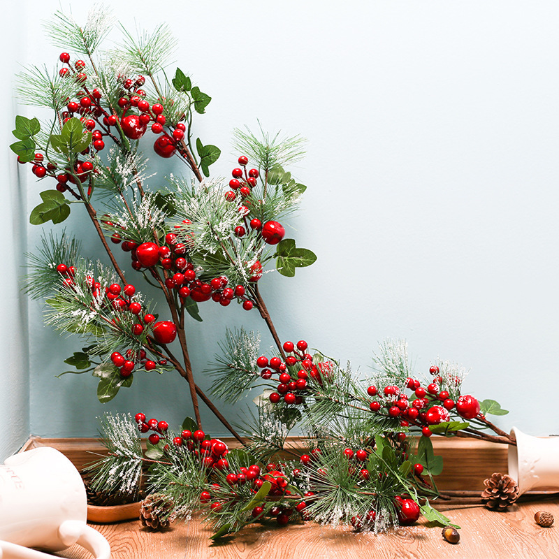 DREA 62cm tall pine branches with red berries indoor artificial plants for Christmas Home deco