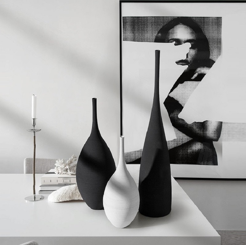 DREA Handmade Design Black White Art Vase Ceramic Meeting Room Decoration Living Room pottery vase