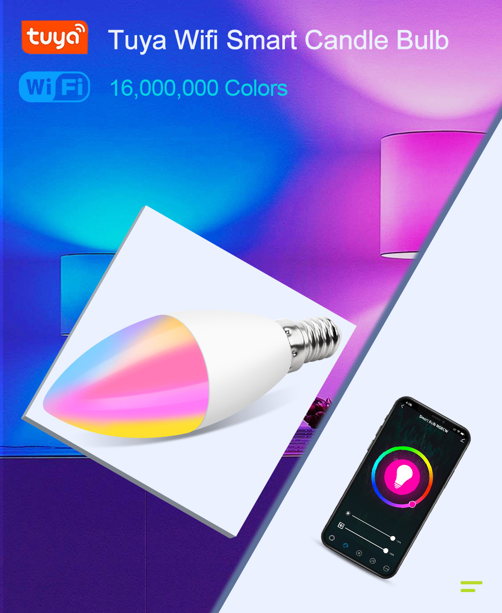 Tuya WiFi Smart Light Bulb E14 LED RGB Lamp Work with Alexa Google Home Siri Smart Life 85 265V RGB White Dimmable Magic Bulb BestSuppliers