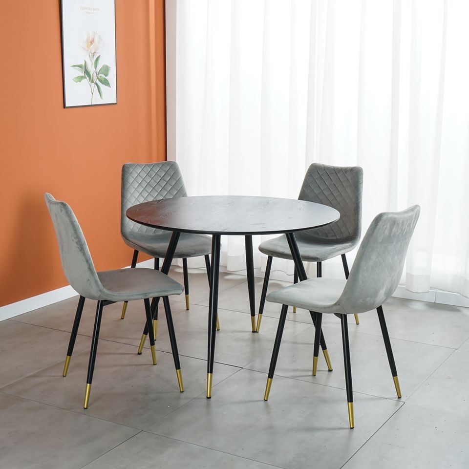 Dining Table and Chair Set Luxury Modern Restaurant Home Dining Room Dinning Table Glass Mdf Wooden Top Round Dining Table Set