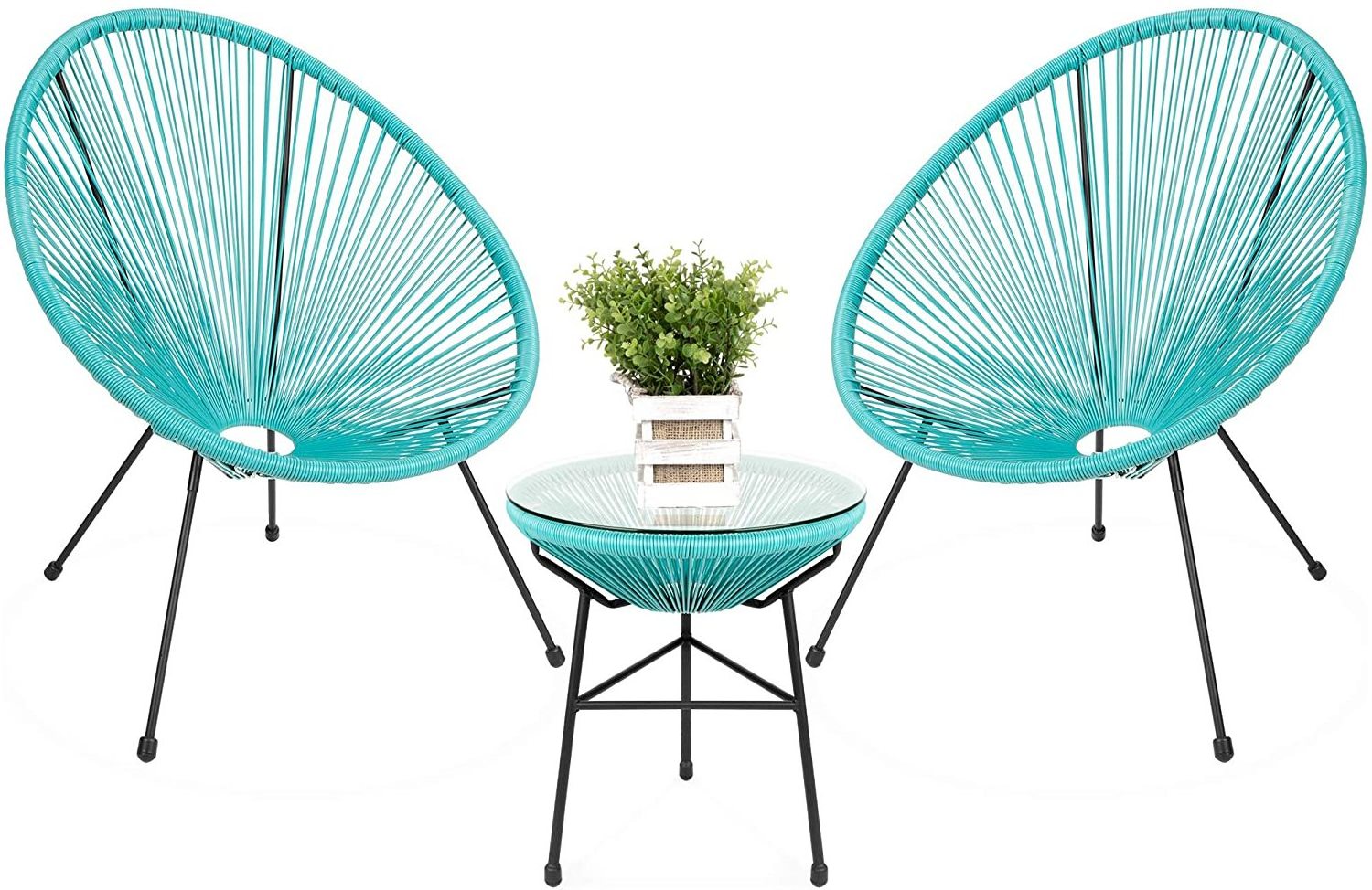 Modern Black Peacock Garden Outdoor Furniture Patio Rope Cane Ratan Chair Table and Chairs Outdoor Woven Rattan / Wicker Chairs