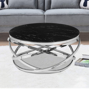 Modern Furniture black round fiber glass Coffee table Leisure Tea Center Table with Stainless steel Frame