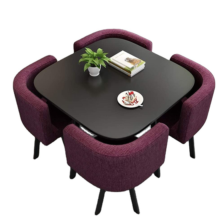 Small 4 Seat Black Round Marble Mirror Metal Glass Top Dinning Tables Chairs Set Restaurant Dining Tables and Chairs Set