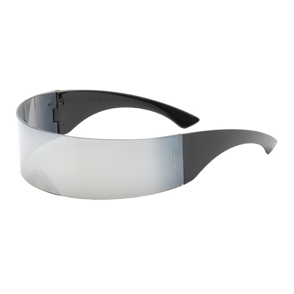 80s Futuristic Cyclops Cyberpunk Visor Sunglasses with Semi Translucent Mirrored Lens Monoblock Shield Frame