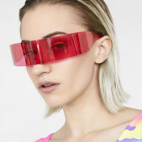 80s Futuristic Cyclops Cyberpunk Visor Sunglasses with Semi Translucent Mirrored Lens Monoblock Shield Frame