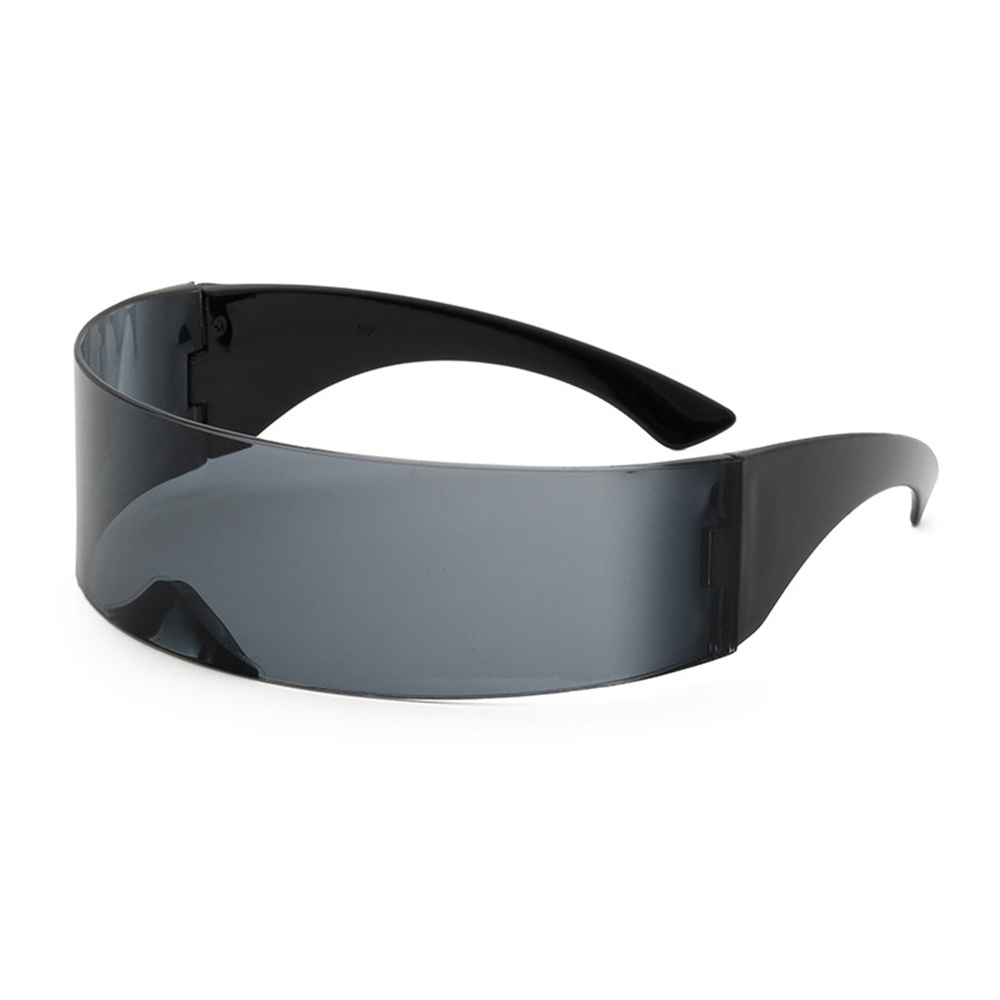 80s Futuristic Cyclops Cyberpunk Visor Sunglasses with Semi Translucent Mirrored Lens Monoblock Shield Frame