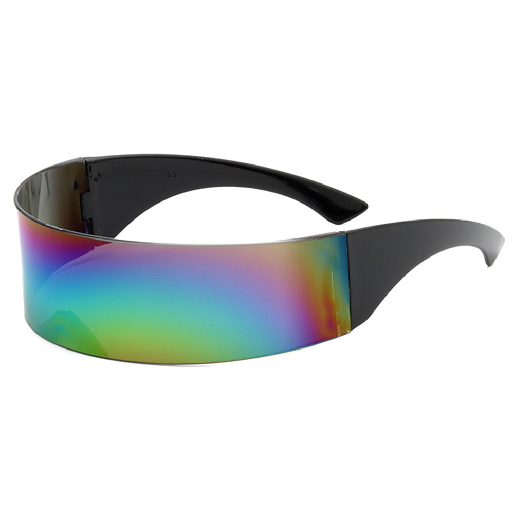 80s Futuristic Cyclops Cyberpunk Visor Sunglasses with Semi Translucent Mirrored Lens Monoblock Shield Frame