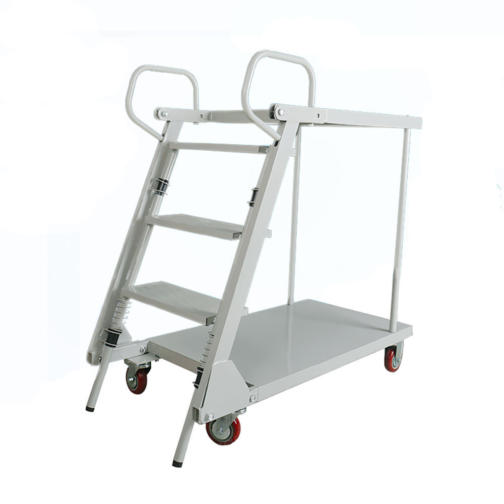 Heavy Duty Two Metal Deck Warehouse Order Picking Trolley with Steps