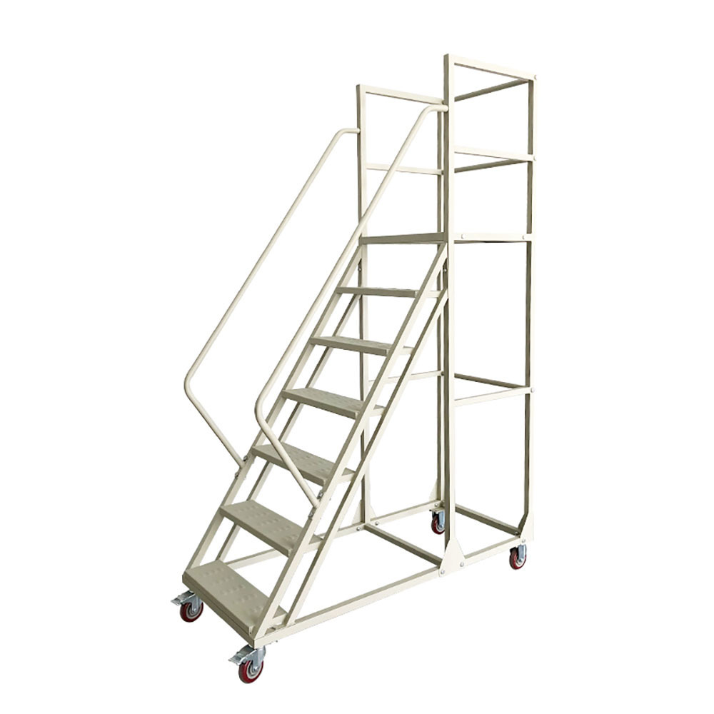 Warehouse Steel Easy Moving Heavy Duty Safety Platform Ladder with Wheels