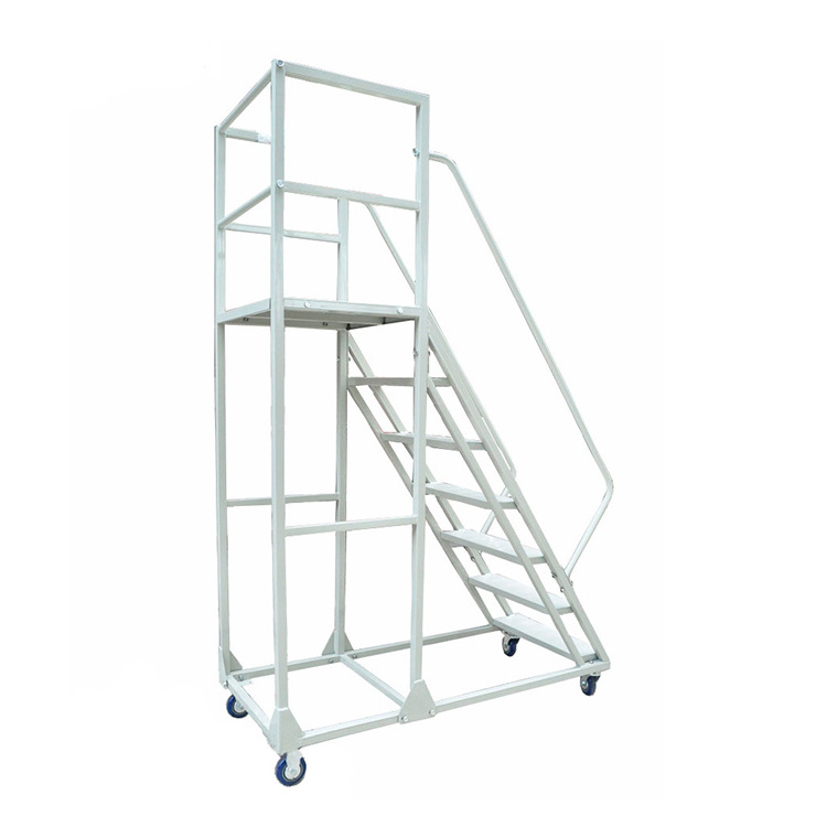 Warehouse Use Steel large Work Platform 6 Steps Metal Safety Cargo Mobile Ladder