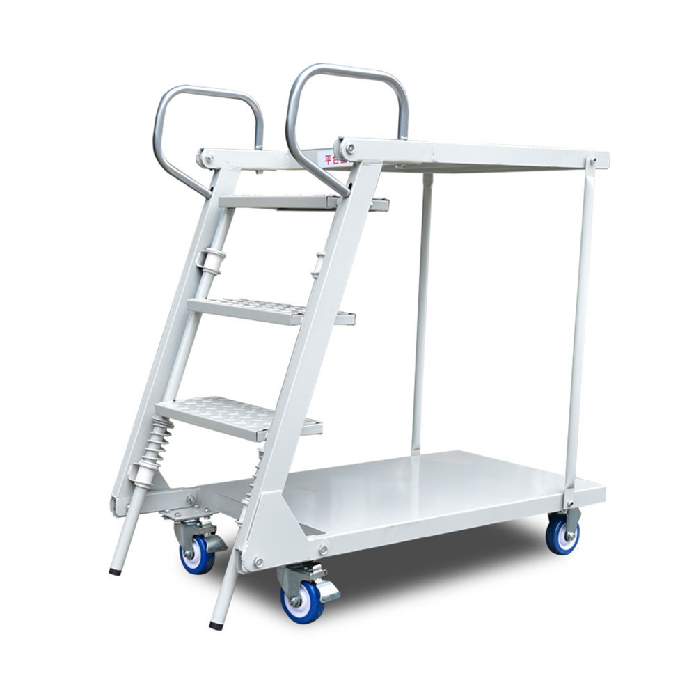 Heavy Duty Two Metal Deck Warehouse Order Picking Trolley with Steps