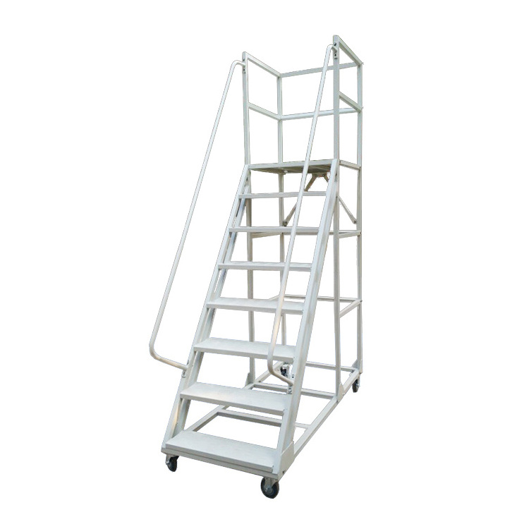 Warehouse Knock Down Shipping Safety Steel Large Platform Rolling Ladder