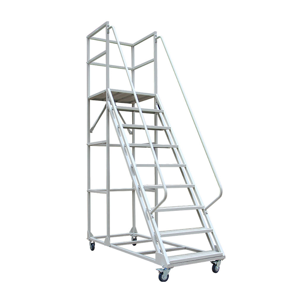 Heavy Duty Steel Rail Rolling 8 Steps Mobile Safety Ladders for Warehouses