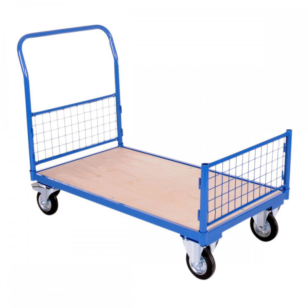 Warehouse Material Handling Carbon Steel Wire Mesh Sides Platform Trolley