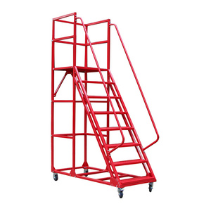 Warehouse Knock Down Shipping Safety Steel Large Platform Rolling Ladder