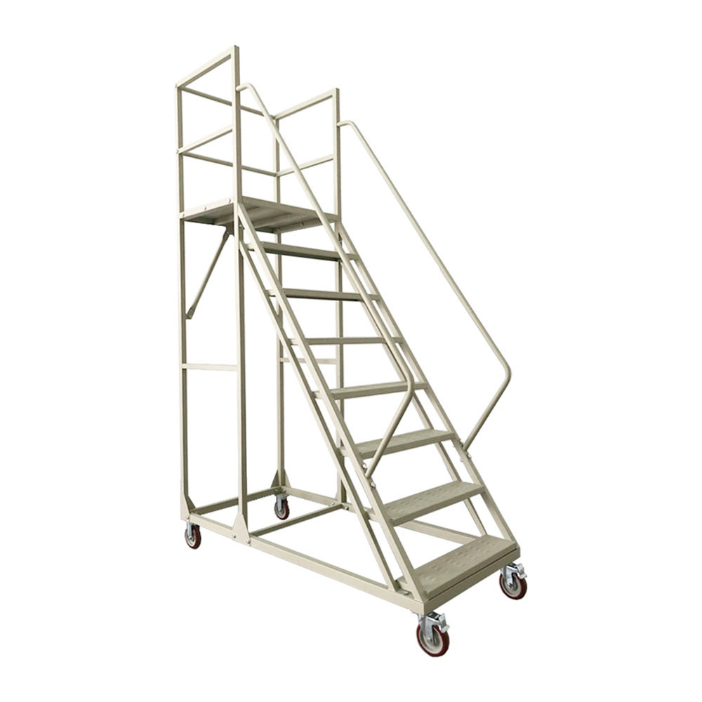 Warehouse Knock Down Shipping Safety Steel Large Platform Rolling Ladder