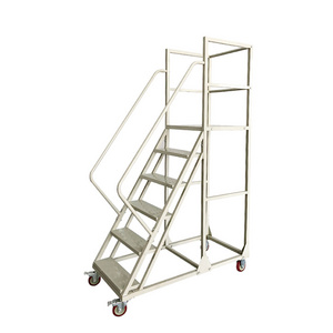 Warehouse Climbing 4 Wheeled Movable Large Steel Platform Portable Step Ladder