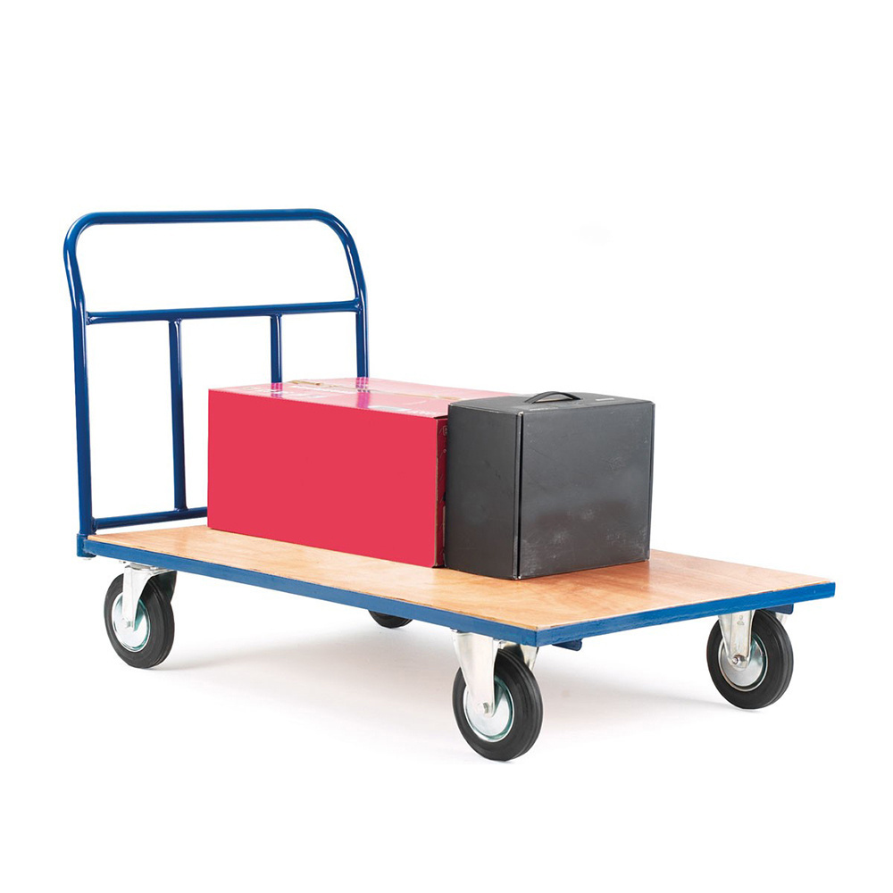 Warehouse Material Handling Metal Frame Flat Heavy Duty 600kg Platform Trolley