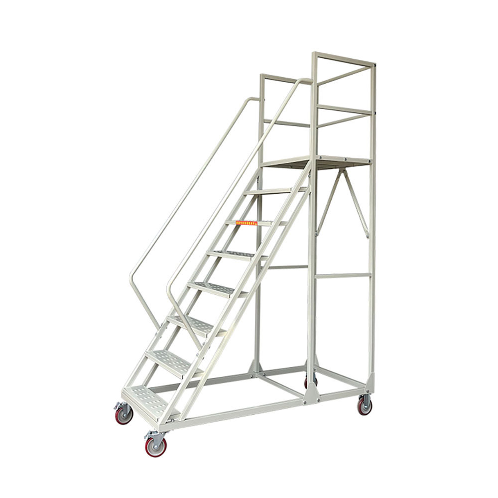 Warehouse Steel Easy Moving Heavy Duty Safety Platform Ladder with Wheels