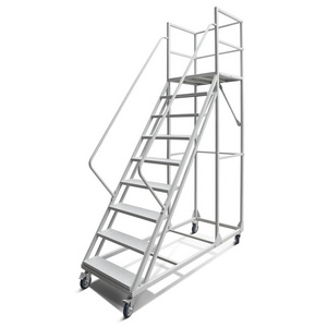 Warehouse Steel Easy Moving Heavy Duty Safety Platform Ladder with Wheels