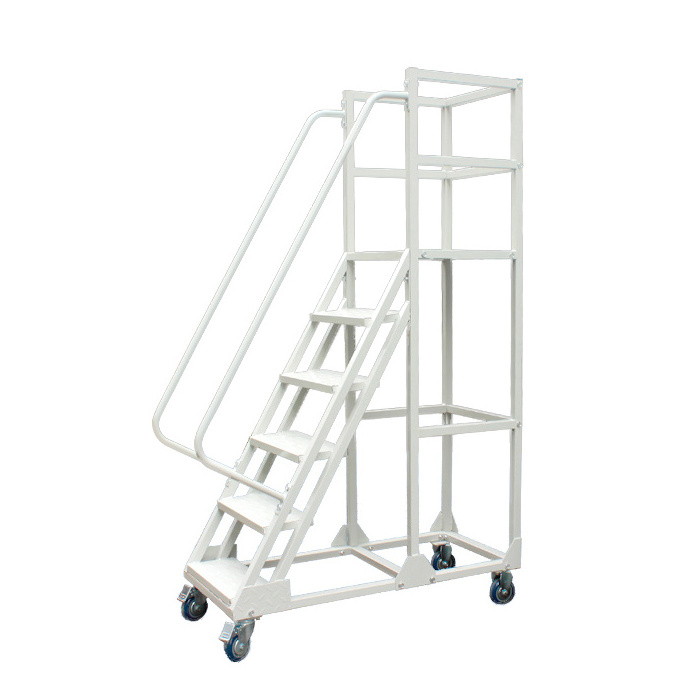 Warehouse Climbing 4 Wheeled Movable Large Steel Platform Portable Step Ladder