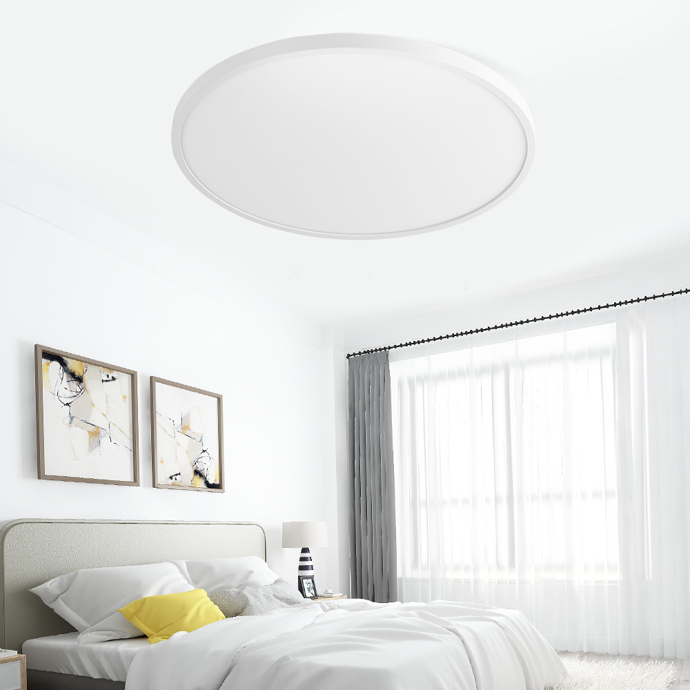 Flush mount slim circular led ceiling light power 48w black and white optional warm and cold light adjustable