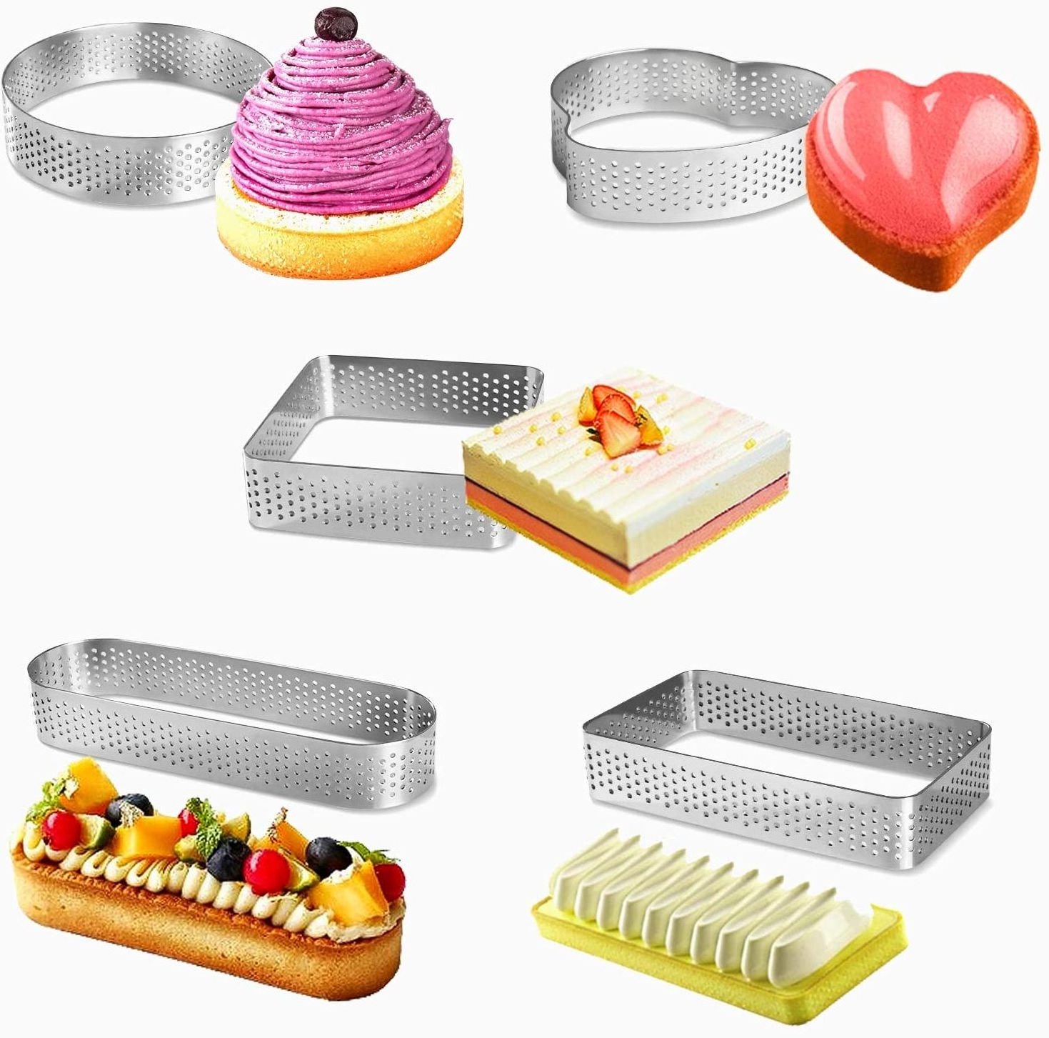 Lixsun High quality stainless steel square perforated cake mousse ring mold for Pastry Cake Pancake