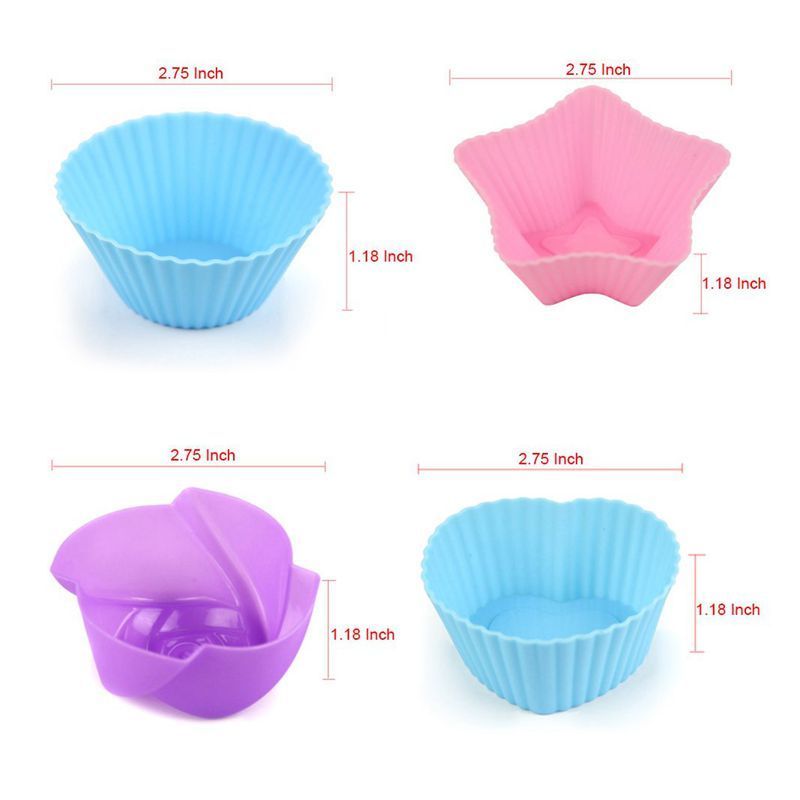 Lixsun 24pcs Set Nonstick Easy Clean Pastry Cake Muffin Cupcake Mold Silicone Pancake Mold with 4 Shapes