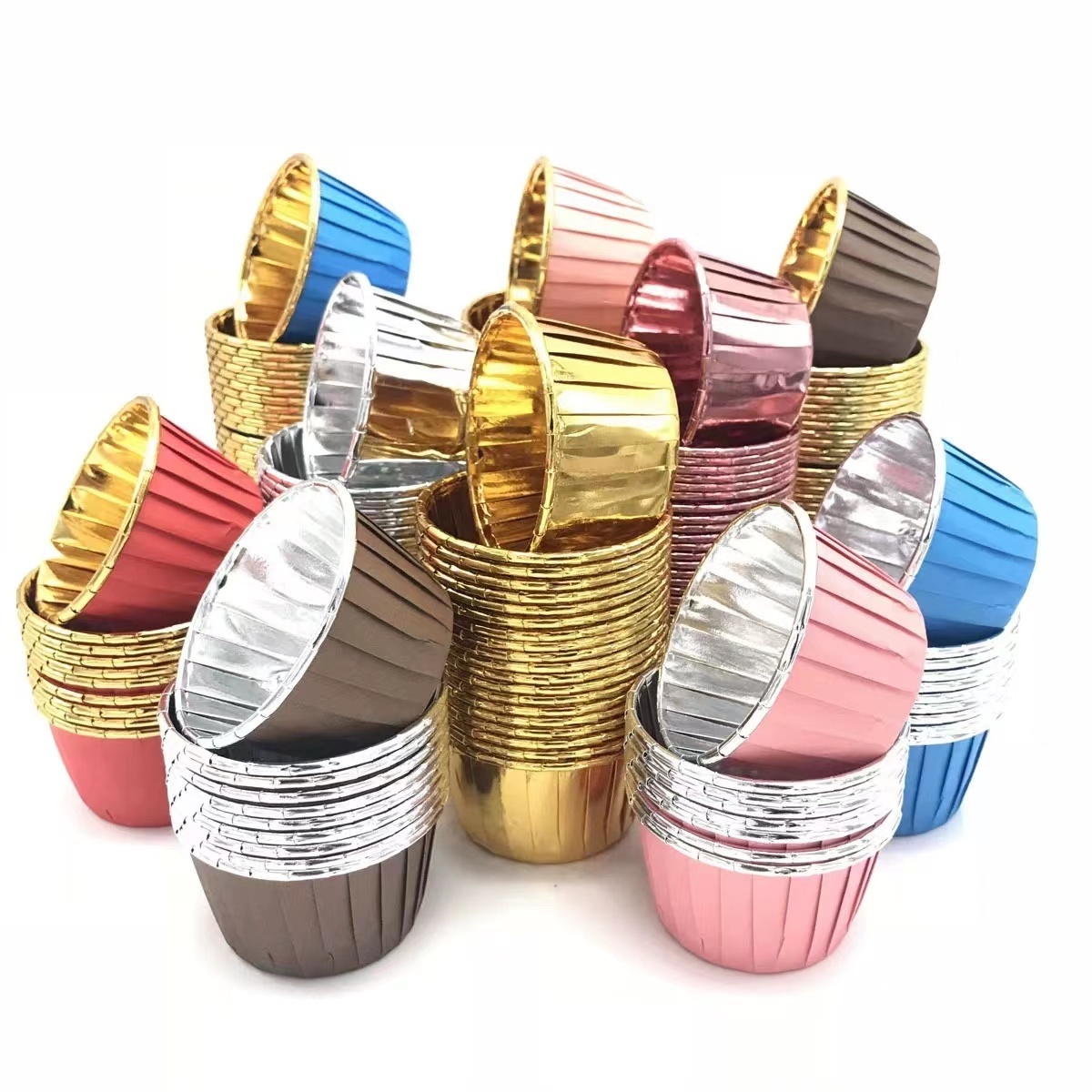 Lixsun Standard Size 50PCS Set Multiple Colors Aluminum Foil Paper Greaseproof Baking Muffin Cupcake Liner Cups