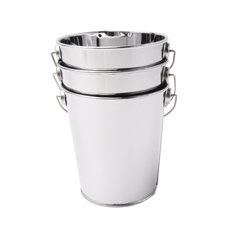 Metal Stainless Steel Ice Bucket,Mini French Fries Bucket with Carrying Handle