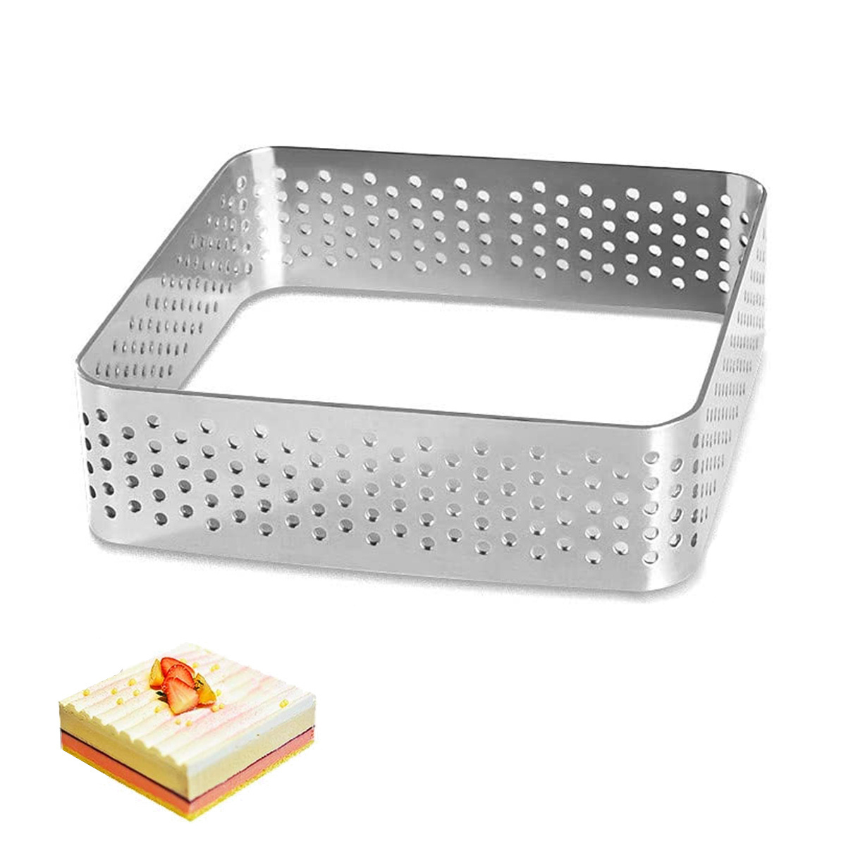 Lixsun High quality stainless steel square perforated cake mousse ring mold for Pastry Cake Pancake