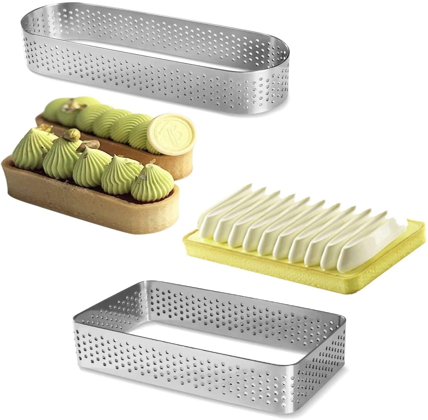 Lixsun High quality stainless steel square perforated cake mousse ring mold for Pastry Cake Pancake