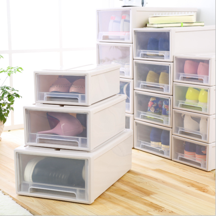 Multi-functional Clear Plastic Storage bin Shoes box Closet storage drawer  Stackable Organizer