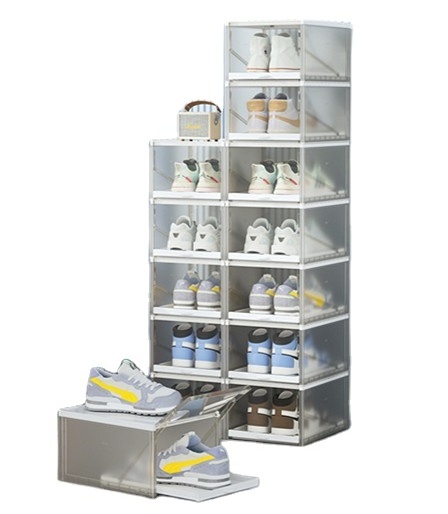 Plastic Stackable Foldable Shoes Organizer Transparent Sneaker box Display Box Organizer of Shoes Storage Boxes