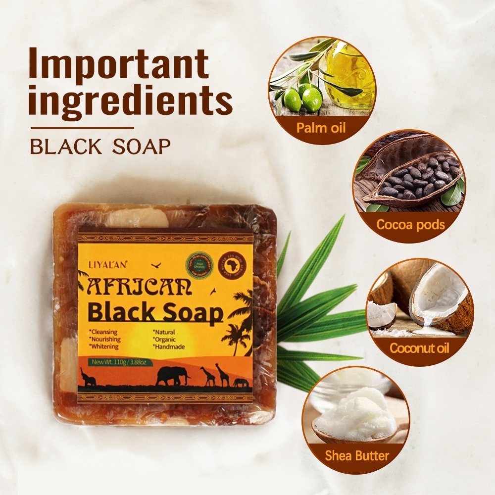 Wholesale Natural Handmade Bar Face Body Clean Lighten Acne Exfoliating Skin Whitening African Black Soap