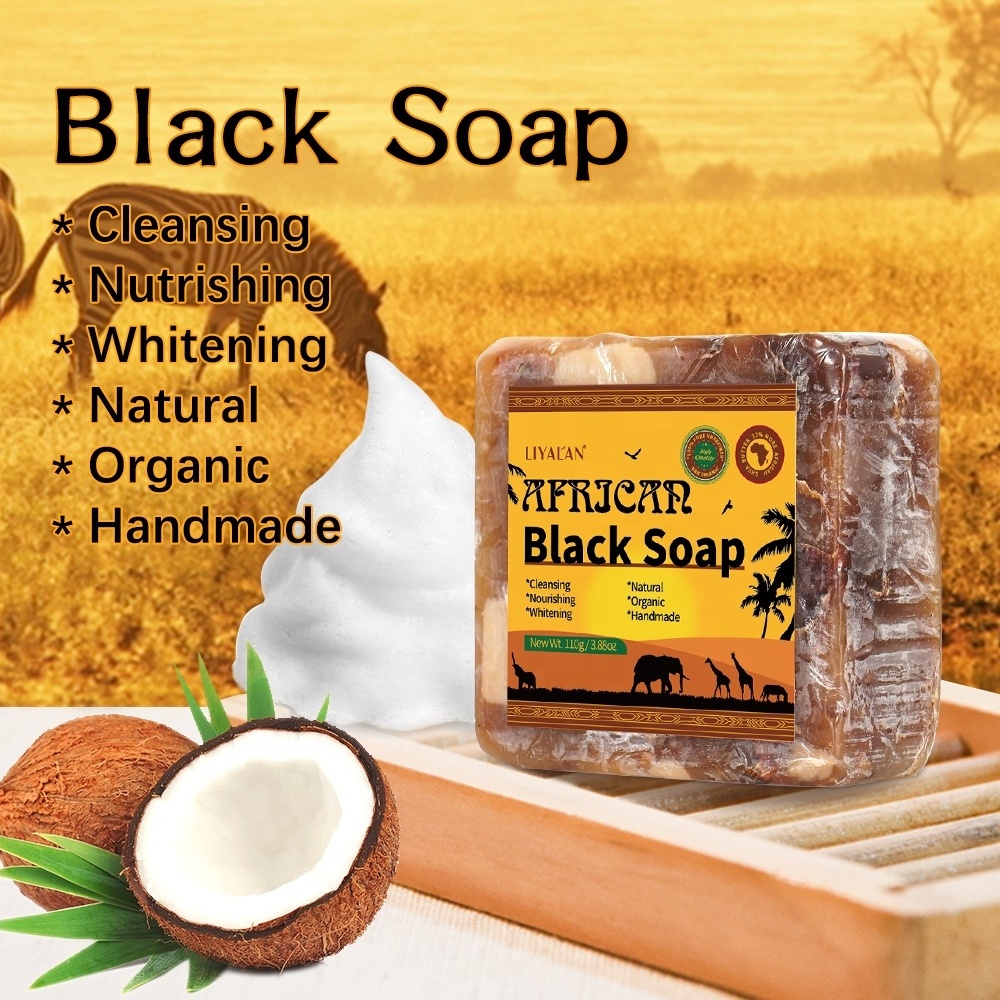 Wholesale Natural Handmade Bar Face Body Clean Lighten Acne Exfoliating Skin Whitening African Black Soap