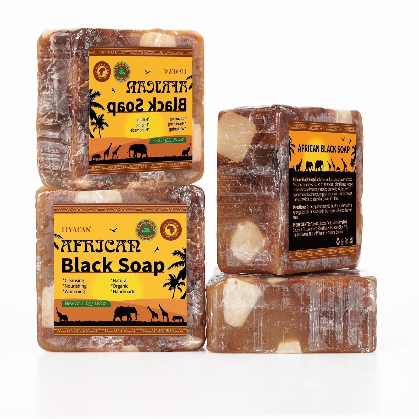 Wholesale Natural Handmade Bar Face Body Clean Lighten Acne Exfoliating Skin Whitening African Black Soap